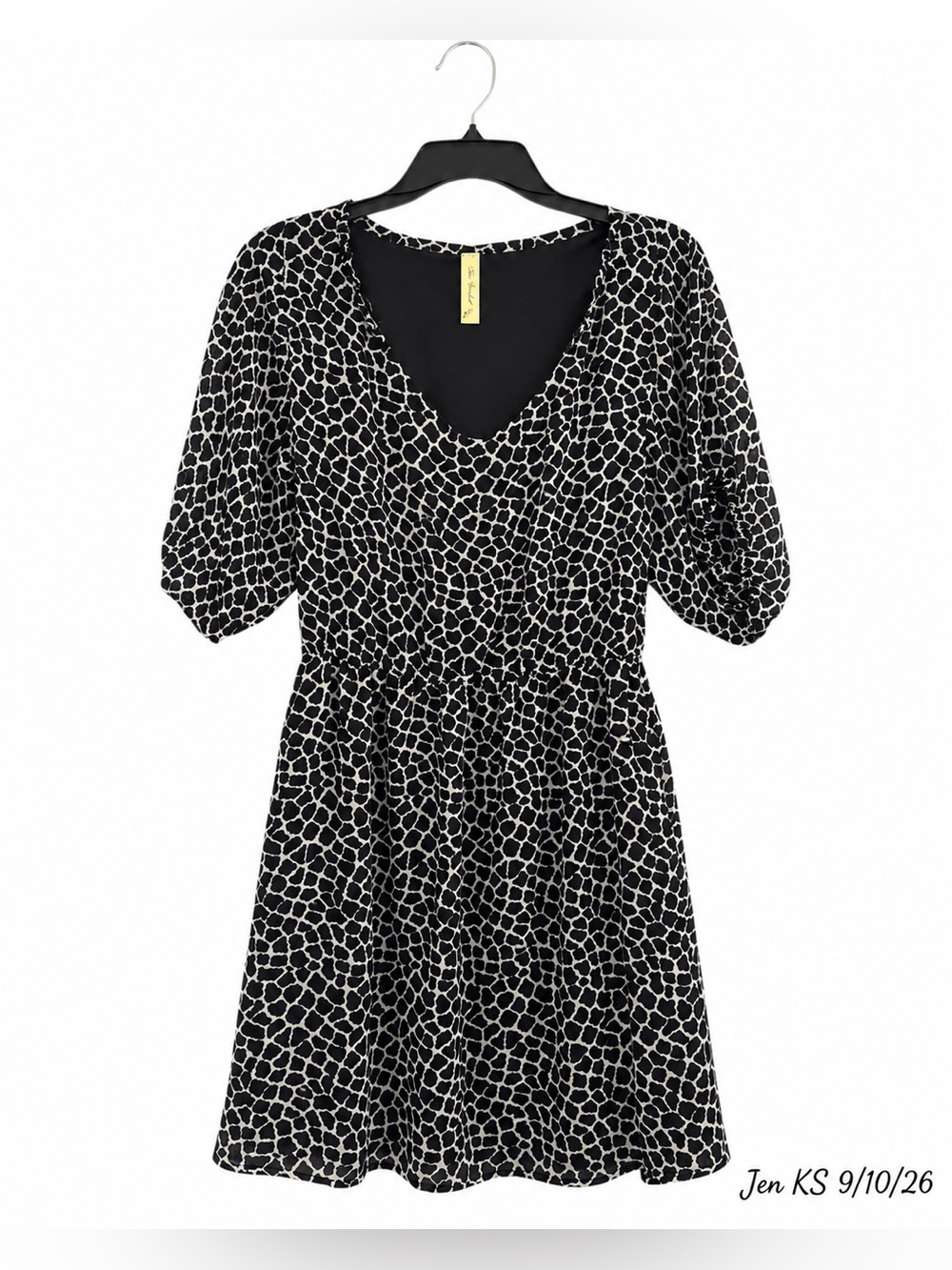 Bee Stitched Animal Print Dress Women’s Medium Black White Puff Sleeve Lined